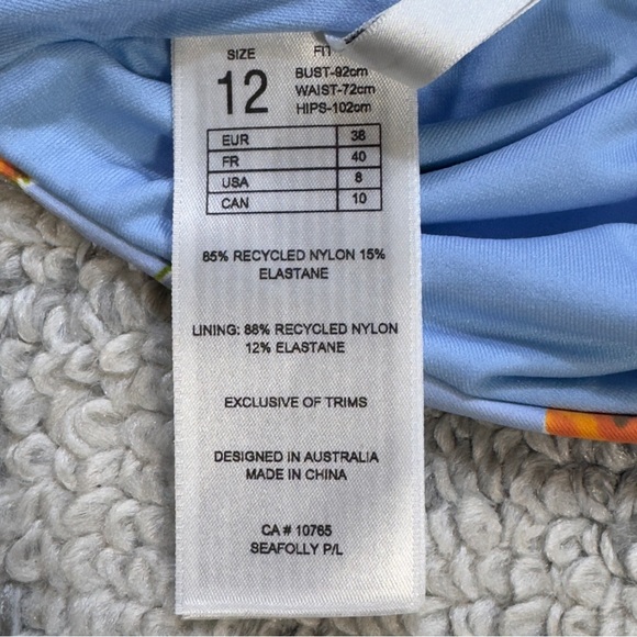Seafolly Bandeau One Piece‎ Halter Blue w/ Orange Print Size 8 Summer Crush NWT - Picture 7 of 10